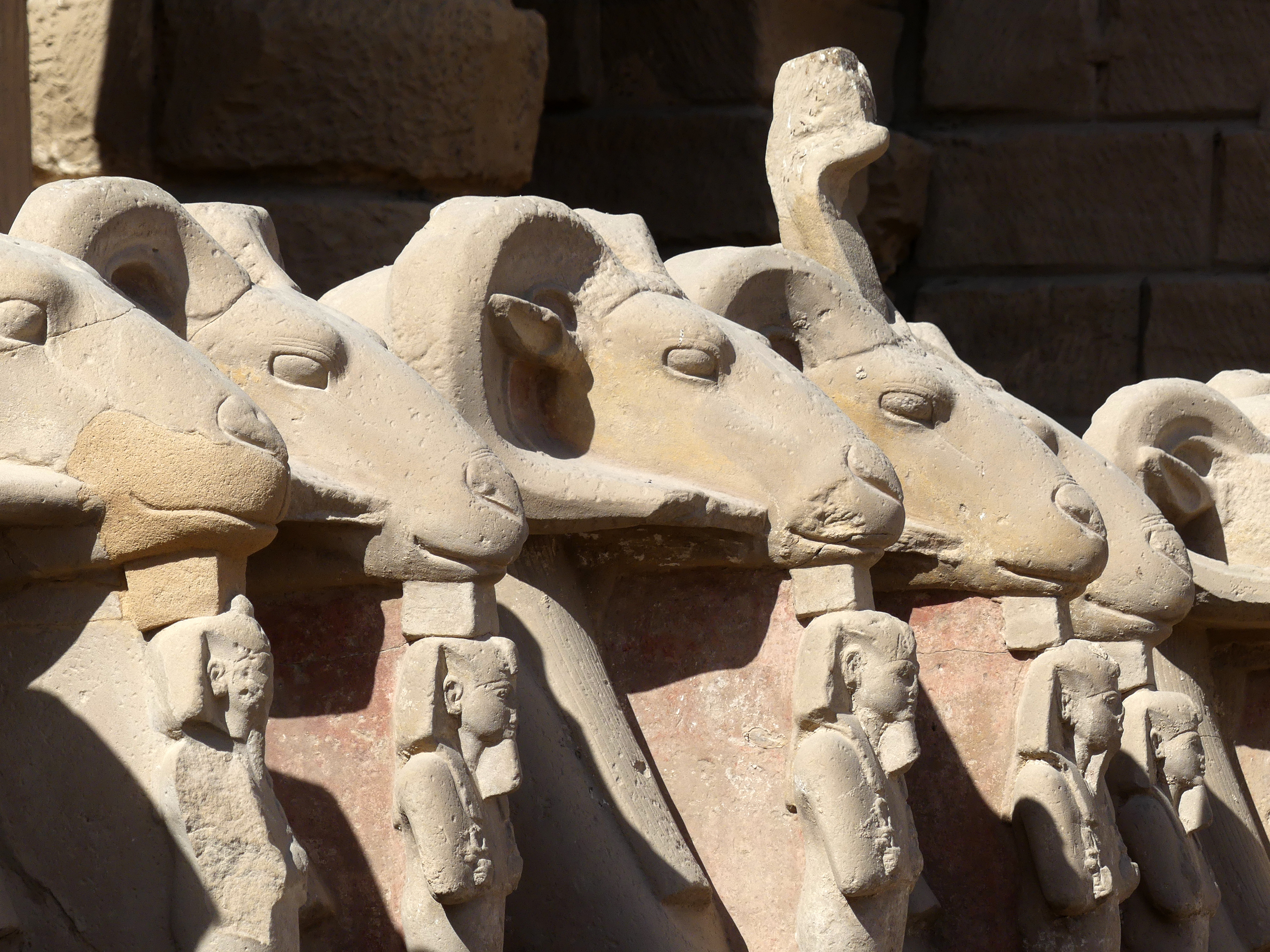 ram-headed sphinxes closeup