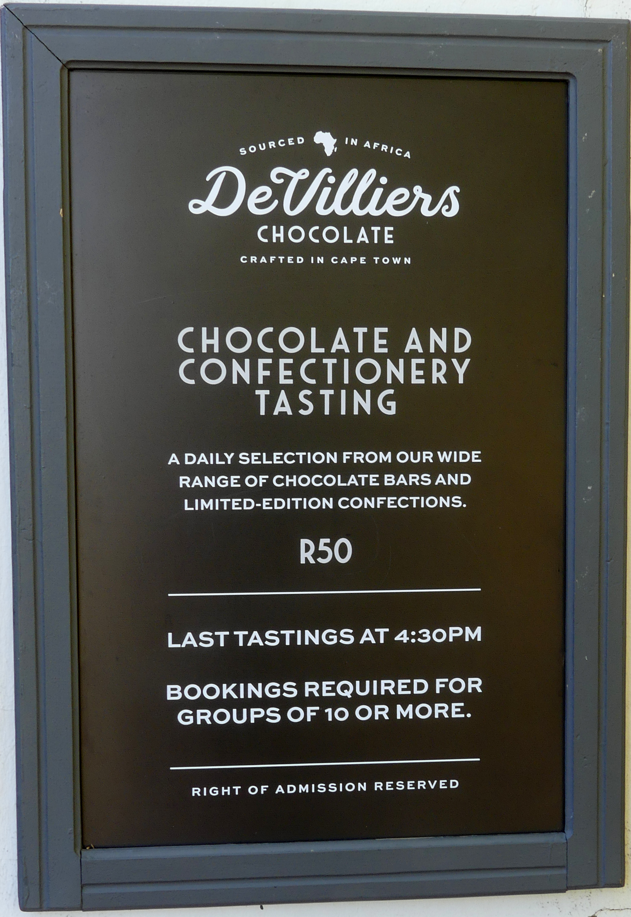 DeVilliers chocolate sign